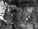 View: y00003 Edge tool production, blanking-press stamping out the form from a thick sheet of steel, sheep shear department, Ward and Payne Ltd., Limbrick Works, Limbrick Road, Hillsborough