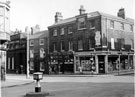 Junction of Norfolk Street and Surrey Street, No. 117 Hibbert Bros., fine art dealers, Nos. 111 - 113 Norfolk Cafe, No. 109 Brown Bear public house
