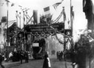 South Street, Moor, decorated for Queen Victoria's visit to officially open the Town Hall