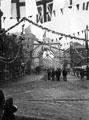 View: y00620 Royal visit of Queen Victoria, decorations in Barkers Pool, Albert Hall on left (with flag)