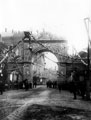 View: y00633 Decorative arch in Barkers Pool for royal visit of Queen Victoria, Albert Hall in background