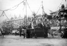 Furnival Road decorated for the royal visit of Queen Victoria, premises in background include No 11-13, Alexandra Hotel, No 19-21, Dining Rooms, No 27, Victoria Hotel
