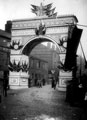 Decorative arch to celebrate the royal visit of Queen Victoria, on junction of Broad Street and South Street, Park, photographed from Broad Street looking towards South Street, premises include No. 1 Industry Inn and No. 9 George Hitch, boot maker