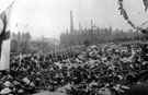 Crowds including Rotherham Volunteers at Sheaf Square, during the royal visit of King Edward VII and Queen Alexandra
