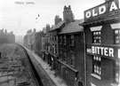 Elevated view of Campo Lane opposite graveyard of Cathedral SS Peter and Paul looking towards North Church Street, East Parade Hotel, extreme right