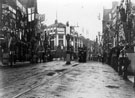 High Street looking towards Cole's Corner, decorated for royal visit of King Edward VII and Queen Alexandra