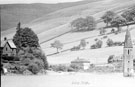 Remains of St. James and St. John's, Derwent village, submerged under Ladybower Reservoir. Derwent Vicarage, left