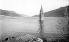 Remains of St. James and St. John's, Derwent village, submerged under Ladybower Reservoir