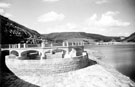 Overflow, Ladybower Reservoir. Ladybower Viaduct, in background