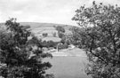 Ladybower Reservoir and ruins of Derwent Village including St. James and St. John's Church