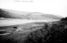 Remains of the Ouzelden Bridge which was over the River Derwent, near Birchinlee, exposed during the droughts of 1959, now deep below the Derwent Reservoir. Remains of the Ouzelden Viaduct, right