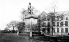 Weston Park showing statue of Ebenezer Elliott and rear of Firth Hall, University of Sheffield