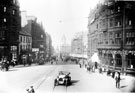 Fargate from Town Hall Square. Albany Hotel, Yorkshire Penny Bank and Carmel House, right