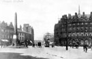 Town Hall Squre looking towards Fargate. Jubilee Monolith, left. Albany Hotel and Yorkshire Peeny Bank, right Town Hall Squre looking towards Fargate. Jubilee Monolith, left. Albany Hotel and Yorkshire Peeny Bank, right