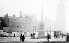 Jubilee Monolith, Town Hall Square, from Leopold Street, prior to construction of Town Hall. Pinstone Street, Cheney Square and St. Paul's Church, right, Surrey Street, left (out of view), showing rear of premises fronting New Church Street