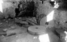 Interior of derelict Nether Corn Mill, Fulwood Corn Mills, Valley of Mayfield, Fulwood. Demolished 1950