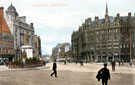 Fargate and Town Hall Square. Queen Victoria Monument and Bank Chambers, left, Albany Hotel and Yorkshire Penny Bank, right