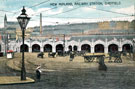 View: y02006 Sheaf Street outside Midland Railway Station looking towards Park area and St. John's Church, showing horse drawn carts and carriages