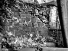 Retaining wall of vaults damaged by vandals or tree roots, or both, General Cemetery