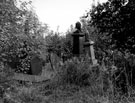 Headstones and monuments leaning due to subsidence and neglect, others completely submerged in vegetation, General Cemetery. Situated near the General Cemetery Office Buildings