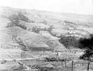 Broomhead Reservoir, approach to trench showing drains, Ewden Valley showing Ewden Village extreme right Broomhead Reservoir, approach to trench showing drains, Ewden Valley showing Ewden Village extreme right