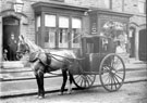 Hansom cab outside Nos. 3 Frank Darley, cab proprietor and 5 Fred Bowles, grocer, Nether Edge Road