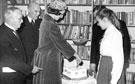 Cutting the cake at the official opening of Silverdale Secondary School, Bents Crescent by HRH Princess Alexandra of Kent, Thursday 14th March 1957
