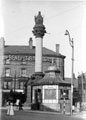 Moorhead showing The Crimean Monument; Tramway and bus waiting rooms with Public Benefit Boot Co. Ltd., boot dealers