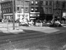 Town Hall Square Rockery looking towards Leopold Street and Fargate  showing Nos. 70, H.L. Brown and Son Ltd., jeweller and 68 Cantors Furniture Stores Ltd.