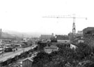Pond Street Bus Station and College of Technology under construction, Pond Street from the steps up to Arundel Lane