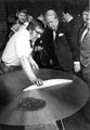 Prime Minister, Edward Heath is shown circular sawmaking by an employee during his visit to Firth Brown Tools Ltd., Speedicut Works, Carlisle Street East