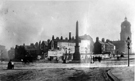 Jubilee Monolith, Town Hall Square, from Leopold Street, prior to construction of Town Hall. Pinstone Street, Cheney Square and St. Paul's Church, right, Surrey Street, left, showing rear of premises fronting New Church Street