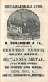 R. Broadhead and Co,  Britannia Works, electro plate manufacturers etc., Love Street, from an advertisement in Melville Co.'s Commercial Directory of Sheffield
