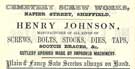Henry Johnson, Cemetery Screw Works, screw; bolts; stocks; dies; taps etc., manufacturer, Napier Street