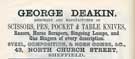 George Deakin, merchant and manufacturer of scissors, pen and pocket knives etc, No. 43 North Church Street