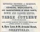 Newbould Brothers and Dickenson, cutlery manufacurers, 4 Eyre Lanr and 38 Arundel Street