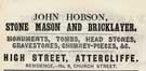 John Hobson, stone mason and bricklayer, High Street, Attercliffe