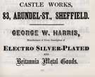 George W. Harris, electro silver plated and Britannia Metal goods manufacturer, Castle Works, No. 83 Arundel Street