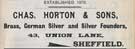 Chas. Horton and Son, Brass, German silver and silver founders, No. 43 Union Lane