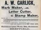 A.W. Garlick, mark maker, letter cutter and stamp maker, Shalesmoor Letter Works, No. 264a, Shalesmoor A.W. Garlick, mark maker, letter cutter and stamp maker, Shalesmoor Letter Works, No. 264a, Shalesmoor