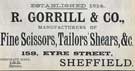 R. Gorrill and Co., scissor and shear manufacturer, No. 158 Eyre Street R. Gorrill and Co., scissor and shear manufacturer, No. 158 Eyre Street