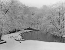Snow at Nether Spurgear Wheel Dam (also known as Third Endcliffe Wheel), River Porter, Endcliffe Woods