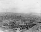View: s28031 View from Skye Edge across Park Hill Flats, showing C and A Reed, funeral directors, No. 173, Duke Street; Park Library and Baths (chimney left); Talbot Street Methodist Church (left between blocks of the Flats) looking towards the City Centre