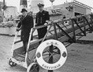 Captain Michael Prest and the Lord Mayor Albert Richardson disembarking from the new Type 42 Class Destroyer HMS Sheffield docked at Hull