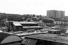 View: s28672 Sheaf Valley swimming baths from Pond Street bus station showing Claywood Flats in the background