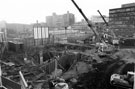 Construction of Ponds Forge Leisure Complex with Pond Street Bus Station in the background
