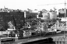 Construction of Ponds Forge Leisure Complex with Sheaf Street footbridge in the foreground and Barclays Bank, No. 14 Commercial Street right Construction of Ponds Forge Leisure Complex with Sheaf Street footbridge in the foreground and Barclays Bank, No. 14 Commercial Street right