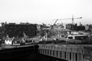 Construction of Ponds Forge Leisure Complex from Gilbert Street Railway Bridge looking towards Pond Street Bus Station Construction of Ponds Forge Leisure Complex from Gilbert Street Railway Bridge looking towards Pond Street Bus Station