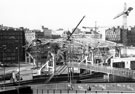 Construction of Ponds Forge Leisure Complex with Gilbert Street Railway Bridge and Sheaf Street Footbridge in the foreground