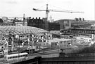 Construction of Ponds Forge Leisure Complex with Gilbert Street Railway Bridge and Sheaf Street Footbridge in the foreground